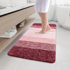 Arotive Microfiber Bathroom Rugs, Shaggy Soft and 47" x 24", Burgundy 