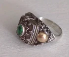 Vtg  Sterling 925 Poison Pill Ring Turquoise and Gold Accent Secret Compart Sz 8