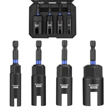 WORKPRO 4PCS Power Wing Nut Driver Bit 9-18mm Nut Wing Nut Socket 1/4" Hex Shank