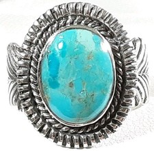 925 STERLING SILVER ETCHED FEATHER BRAIDED TURQUOISE SIZE 6 RING 6.8g