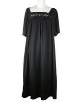 Anthony Richards Womens 1X House Dress Night Gown Black 2 Pocket Floral Accent