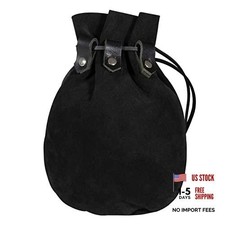 Suede Leather Drawstring Belt Pouch- Renaissance  Oil Black- 9.2" X 7.2"