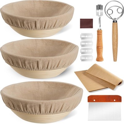 Banneton Bread Proofing Basket Set of 3, 8'' & 9'' & 10'' Round Sourdough Bread ...