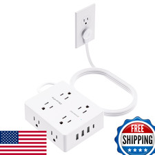 Olcorife 8-Outlet Surge Protector, 4 USB USB-C , 10ft Flat Plug, White
