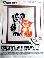 Vintage 70 VOGART Creative Stitchery CRAFT KIT "Friends" Puppy/Kitten NEW Sealed