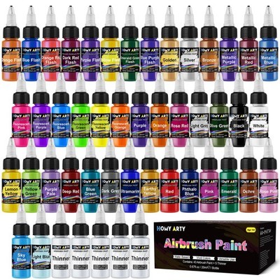HOMY ARTY Airbrush Paint - 43 Colors with 5 Thinner, Ready to Spray Airbrush ...