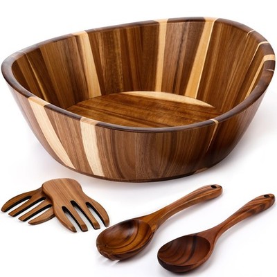 LemonRoad Wooden Salad Bowls Set 12 inch Wavy Large Acacia Wood Serving Bowl ...