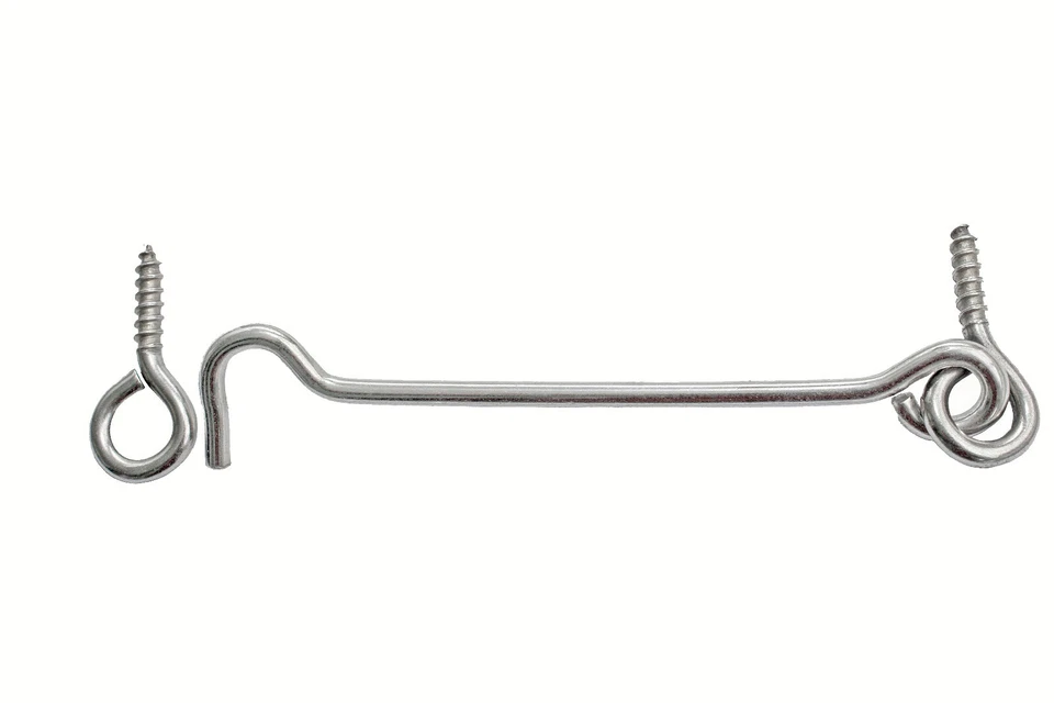 4 x Sturmhaken 120 x 4 mm Fensterladenhaken mit Öse Holzgewinde Silber Verzinkt