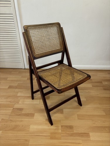Impresionante silla plegable retro vintage de madera y ratán con diseño de malla vienesa - Imagen 19 de 24