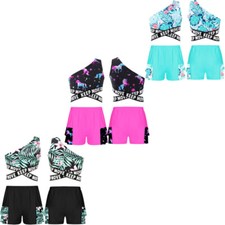 Kids Girls Outfit Shorts Suit Tankini Set Bottom Costume Print Tracksuit Tops