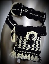 Sicilian belt bag knit  crochet belt with crochet buckle. and shoulder strap/pouch