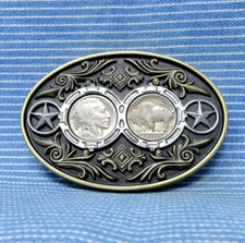 Buffalo Indian Head US Nickel Coins Belt Buckle Western Scroll Vtg 90s  .TYC071