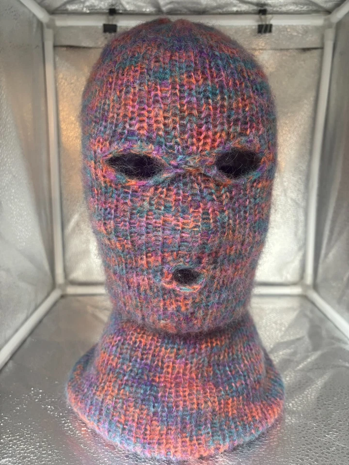 Máscara esquí pasamontañas 3 agujeros naranja verde azulado rosa mezcla mohair (2 máscaras) Foto 3 de 4