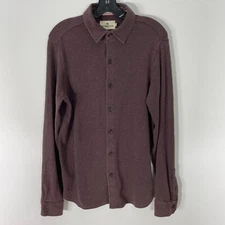 The Normal Brand Puremeso Acid-Wash Button Up Shirt Mens Small Knit Burgundy