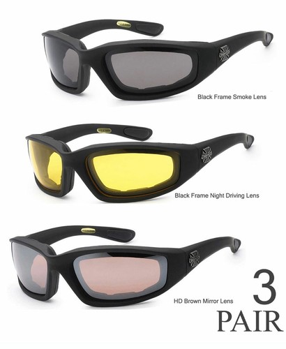 1 or 3 Pairs Choppers Padded Foam Wind Resistant Sunglasses Motorcycle Glasses - 第 15/32 張圖片