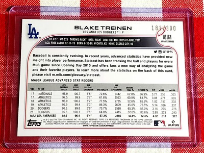 Blake Treinen 2022 Topps Update Advanced Stats Variation SP 181/300 Dodgers