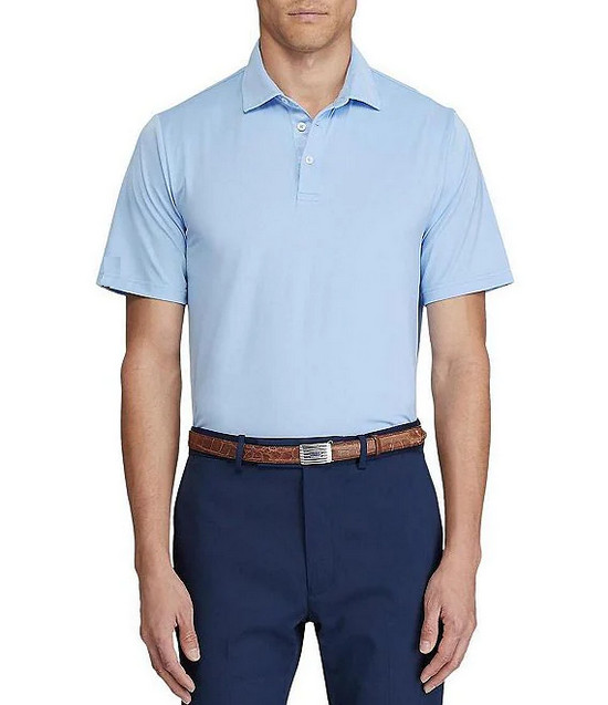 Polo Ralph Lauren RLX Golf Однотонная рубашка поло с коротким рукавом из полиэстера синего цвета, размер S.