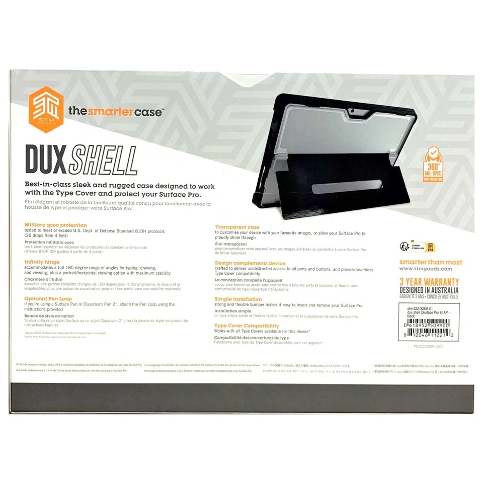 STM Dux Shell Case For Microsoft Surface Pro 8 Rugged Black New STM-222-338M-01 - Image 2 of 2