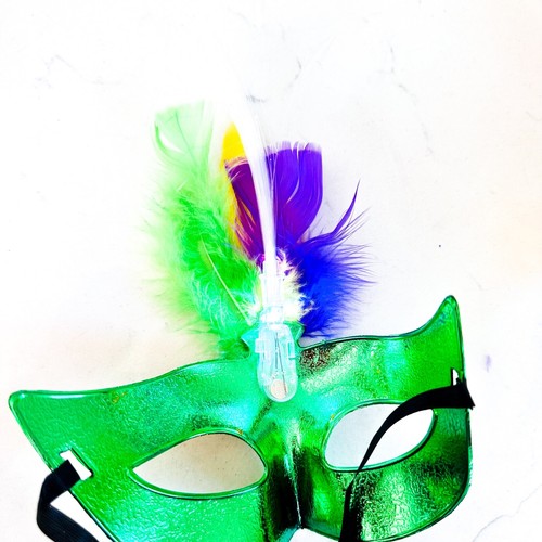 6 Pack Mardi Gras LED Masks Gold Green Purple Feathers Light Up Mask Masquerade - Picture 9 of 10