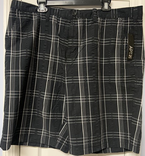 Apt 9 Shorts Herren Gr. 42 kariert schwarz Baumwolle Seersucker Bermuda Flatfront