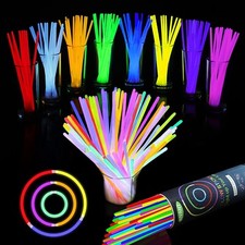 100 8'' Glow Sticks Bracelets Necklaces Bracelet Connectors Neon 8 Colors Mix 6H