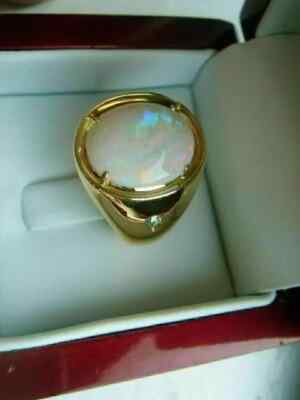 3.50Ct Lab-Created Opal Engagement Solitaire Men's Ring 14K Yellow Gold Plated