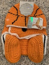 3 Piece Infant Crochet Set: Hat, Diaper Cover, Booties, Basketball, 0-6 Months