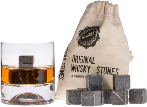 Premium Whiskey Stones Gift Set with 12 Pcs Stones and Bag. Whiskey, Bourbon,...