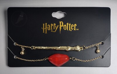 NEW - Harry Potter Set of 2 Anklet Bracelets Wand Philosopher's Stone Foot Adult