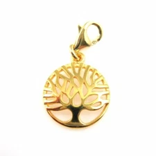 Gold plated Sterling Silver Bracelet Charms-Tree of Life Charm with clasp (1 pc)
