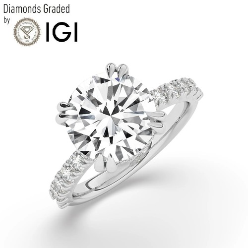 Round Solitaire Labgrown Diamond Hidden Halo Engagement Ring Platinum 3.45 Ct