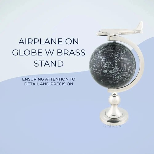 Flugzeug auf Globe mit Messingständer | Handgefertigte Kunststoffkugel mit Aluminiumflugzeug - Bild 7 von 8