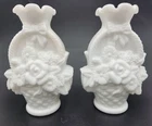 Vintage Imperial Glass Flower Basket Milk Glass Flower Vase Set of 2