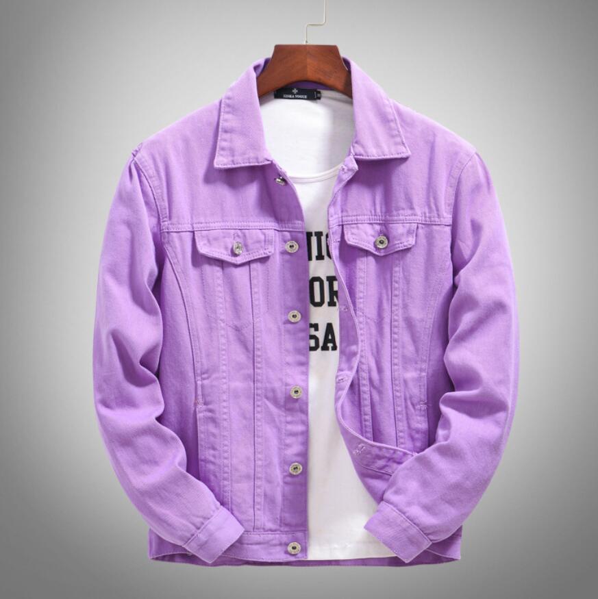 Men's Punk Boy Purple Cotton Denim Jean Jacket Pockets Comfort