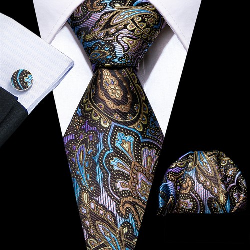 200 Color Mens Ties Paisley Striped Floral Solid Silk Tie Necktie Set Wedding - Imagen 201 de 246