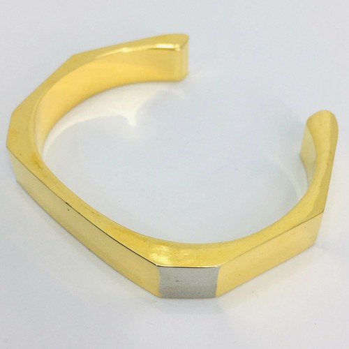 Modernist Cuff Bracelet Two Tone Gold Vintage Koret 6.5" - Picture 3 of 9