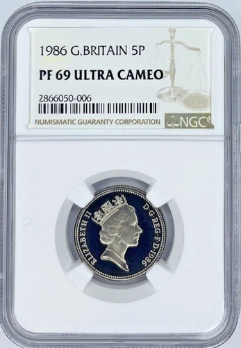 1986 Great Britain 5 Pence Proof NGC PF 69