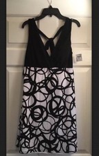 CHARLOTTE RUSSE Deep V-Neck Front Back White Black Sleeveless Stretch Dress S
