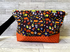 Project Bag Knitting Crochet Zippered Yarn Storage Halloween Handmade Tote