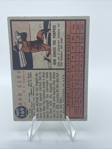 1962 Topps - Green Tint #169 Bob Cerv - Picture 2 of 6