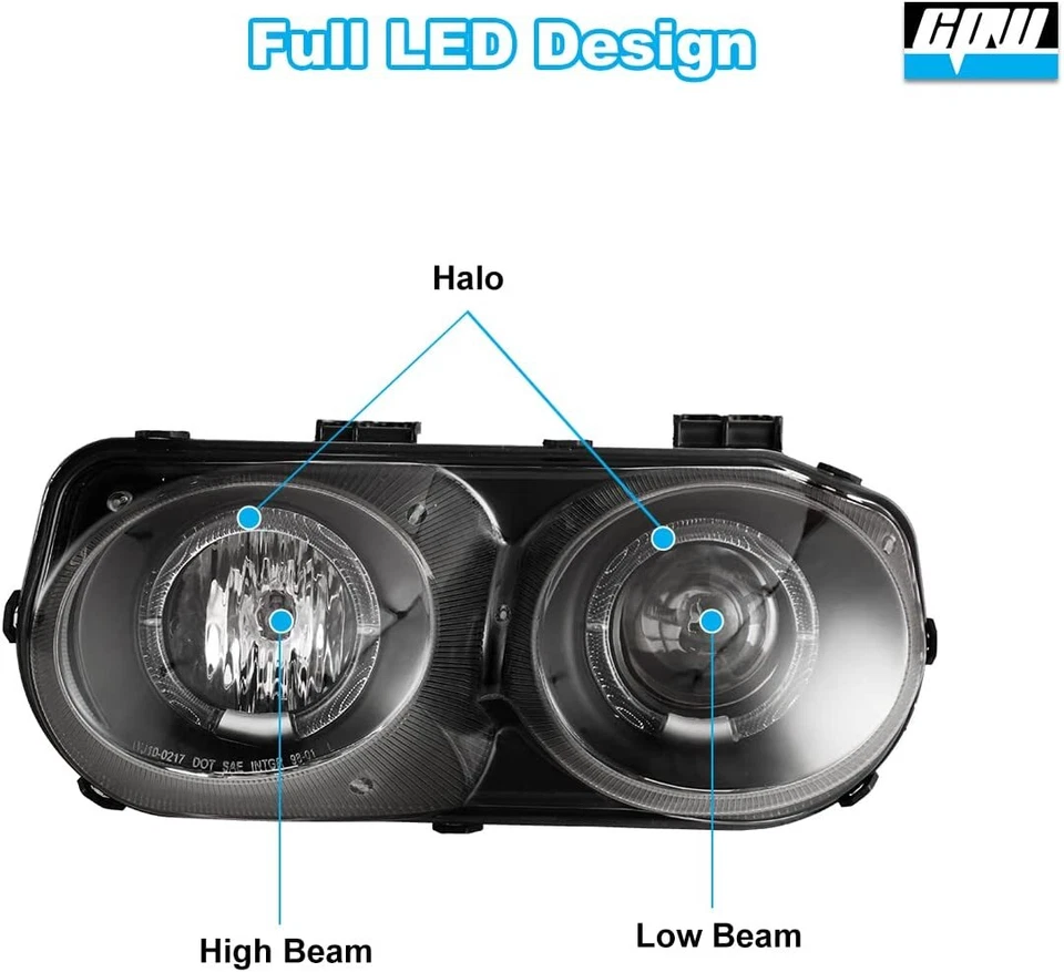 For 1994-1997 Acura Integra Dual Halo Projectors Headlights Black Housing Clear Foto 3 de 4