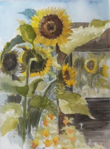 MAGDA VOLPE (?-2010) TOP ACQUERELLO 1991: GIRASOLE A PELO APERTO - Foto 2 di 19
