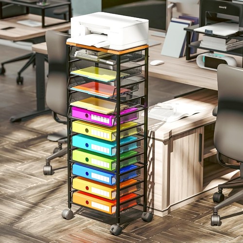 Elegant 12-Tier Rolling File Organizer with Lockable Casters for Easy Mobility - Picture 5 of 8