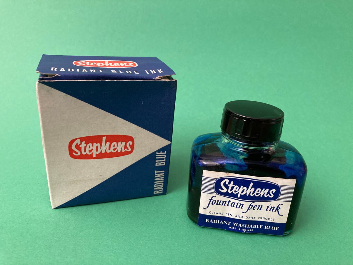 VINTAGE RARE STEPHENS RADIANT BLUE INK FOUNTAIN PEN INK BOTTLE NEW WITH BOX