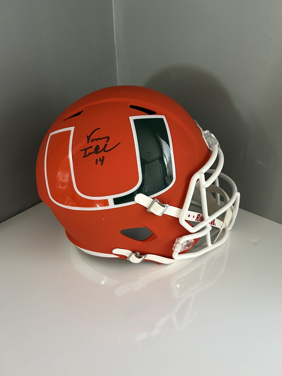 Vinny Testaverde Autographed Signed Miami Hurricanes Orange Riddell Speed Rep w/Fanatics COA 