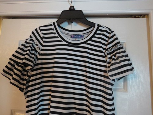 Girls TRULY ME By Sara Sara Black White Striped Dress Size M 12 14 - Picture 2 of 3
