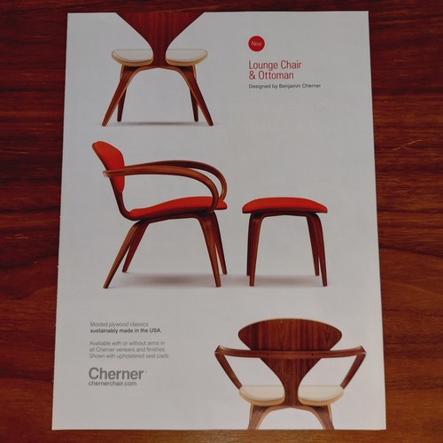 CHERNER CHAIR PRINT AD MAGAZINE ADVERTISEMENT LOUNGE CHAIR OTTOMAN FURNITURE - Imagen 3 de 4