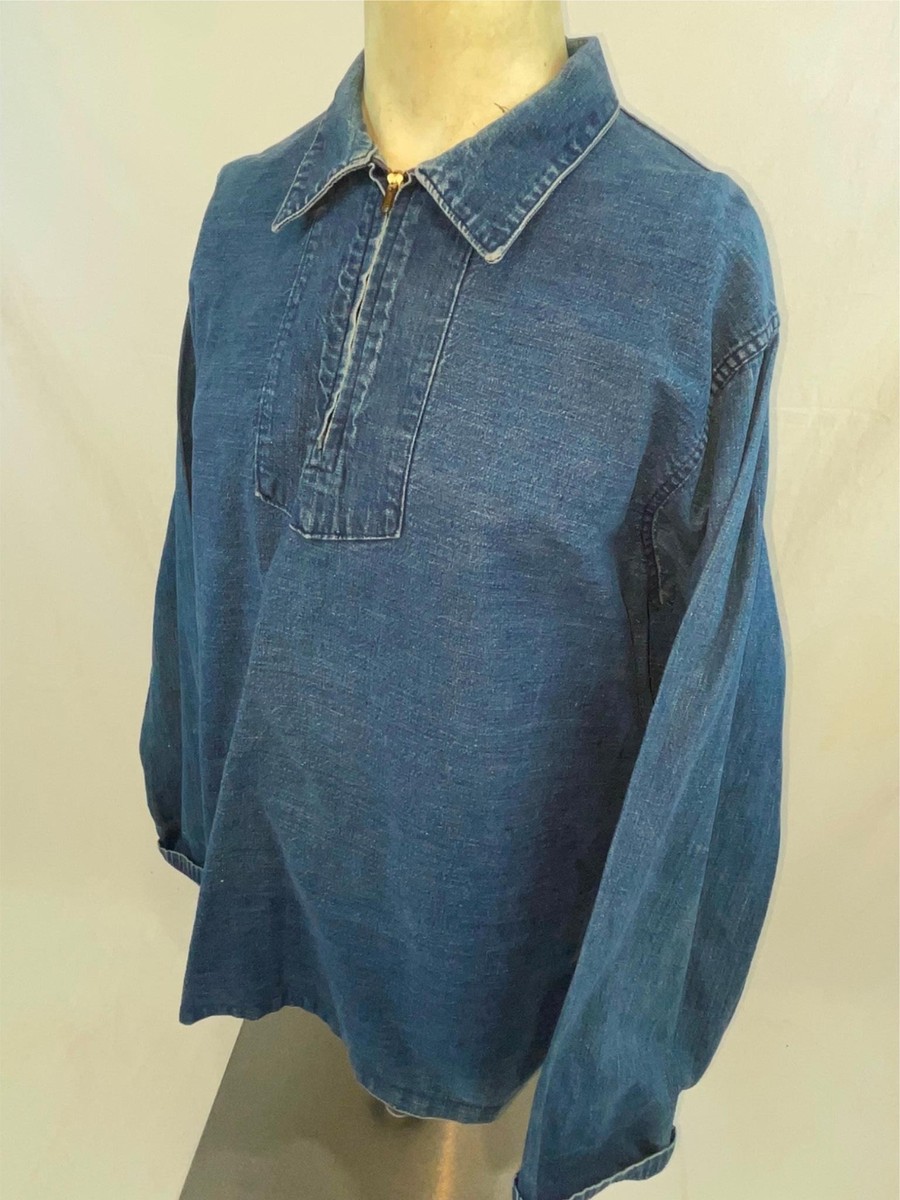 トップス 40s USNAVY VINTAGE PULLOVER DENIM SHIRT VTG 40S WWII MENS US NAVY DENIM JEAN WORK 1/2 ZIP COLLAR PULLOVER
