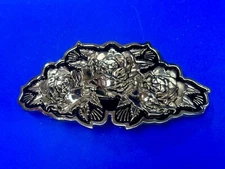 Vintage Famous Stars And Stripes Large Flowers Roses Bouquet Figural Belt Buckle