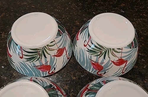 SET (4) Cynthia Rowley Melamine Pink Flamingos on White 6" Soup, Cereal Bowls - Picture 17 of 18